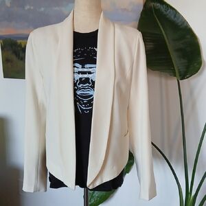 F21 Cream Shawl Collar Cropped Women's Blazer